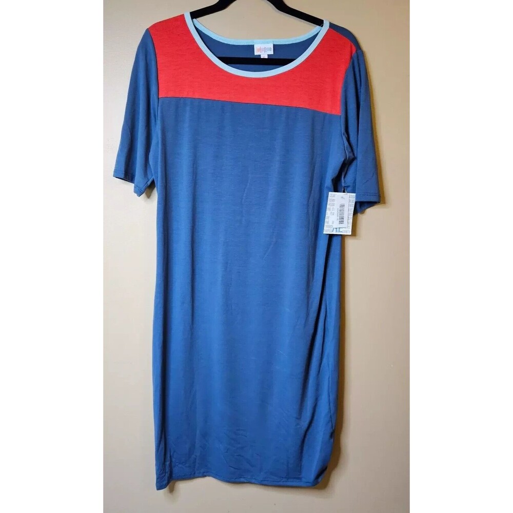 NWT LulaRoe Julia T Shirt Midi Short Sleeve Color Block Dress Womens XL Stretch